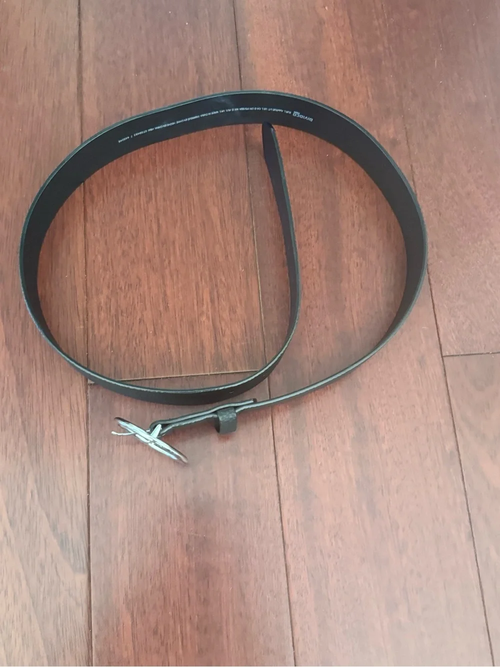 H&M Black Faux Leather Belt with Silver Text Detail